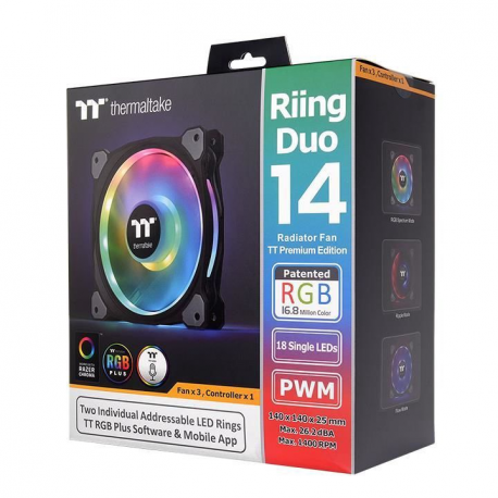 Thermaltake Riing Duo 14 RGB Radiator Fan TT - Premium Edition - case fan - 140 mm (pack of 3) - 18