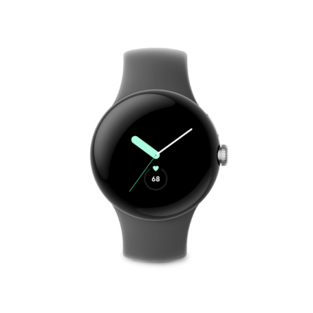Google Pixel Watch - 41 mm - polished silver - smart watch with active band - fluoroelastomer - charcoal - band size: L - 32 GB - Wi-Fi, LTE, NFC, Bluetooth - 4G - 36 g - 0