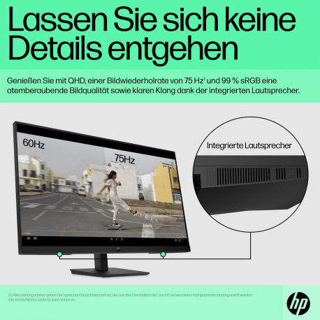 HP P32u G5 - P-Series - LED monitor - 31.5" - 2560 x 1440 QHD @ 75 Hz - IPS - 350 cd / m² - 1000:1 - 5 ms - HDMI, DisplayPort, USB-C - speakers - black - for Fortis 11 G9 Q Chromebook - 11