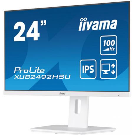 iiyama ProLite XUB2492HSU-W6 - LED monitor - 24" (23.8" viewable) - 1920 x 1080 Full HD (1080p) @ 100 Hz - IPS - 250 cd / m² - 1300:1 - 0.4 ms - HDMI, DisplayPort - speakers - matt white - 2