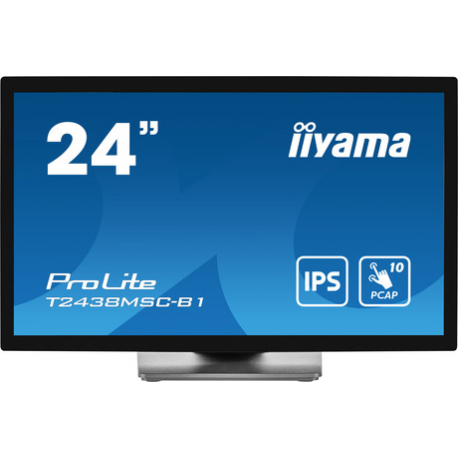 iiyama ProLite T2438MSC-B1 - LED monitor - 24" (23.8" viewable) - touchscreen - 1920 x 1080 Full HD (1080p) - IPS - 600 cd / m² - 1000:1 - 5 ms - HDMI, DisplayPort - speakers - matte black - 8