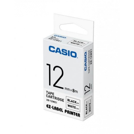 Casio XR-12WE1 - Self-adhesive - black on white - Roll (1.2 cm x 8 m) 1 cassette(s) label tape - for Disc Title Printer CW-L300; KL 170, 60, 60SR, 780, 8100; Labemo MEP-K10 - 0