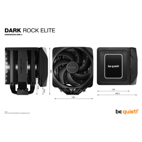 be quiet! Dark Rock Elite - Processor cooler - (for: LGA1155, LGA1150, LGA1151, AM4, LGA1200, LGA1700, AM5) - aluminium with copper base - 135 mm - black - 3
