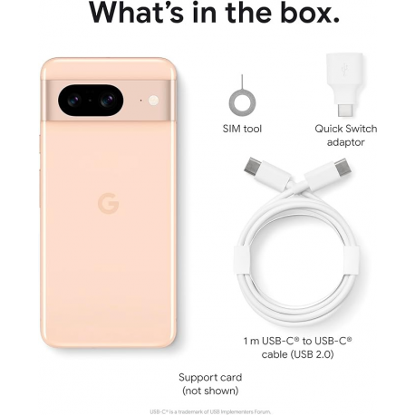 Google Pixel 8 - 5G smartphone - dual-SIM - RAM 8 GB  /  Internal Memory 128 GB - OLED display - 6.2" - 2400 x 1080 pixels (120 Hz) - 2x rear cameras 50 MP, 12 MP - front camera 10.5 MP - rose - 2