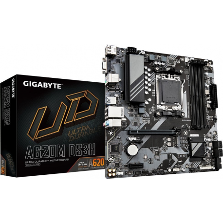 Gigabyte A620M DS3H - 1.0 - motherboard - micro ATX - Socket AM5 - AMD A620 Chipset - USB 3.2 Gen 1, USB-C 3.2 Gen 1 - Gigabit LAN - onboard graphics (CPU required) - HD Audio (8-channel) - 0
