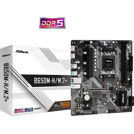 ASRock B650M-H / M.2+ - Motherboard - micro ATX - Socket AM5 - AMD B650 Chipset - USB 3.2 Gen 1, USB-C 3.2 Gen 1 - Gigabit LAN - onboard graphics (CPU required) - HD Audio (8-channel) - 0