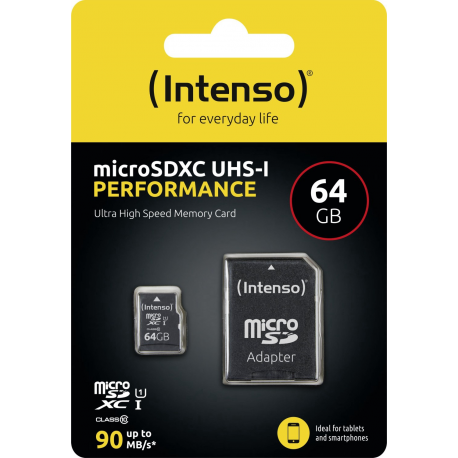 Intenso Performance - Flash memory card (microSDXC to SD adapter included) - 64 GB - UHS-I U1 / Class10 - microSDXC UHS-I - 3