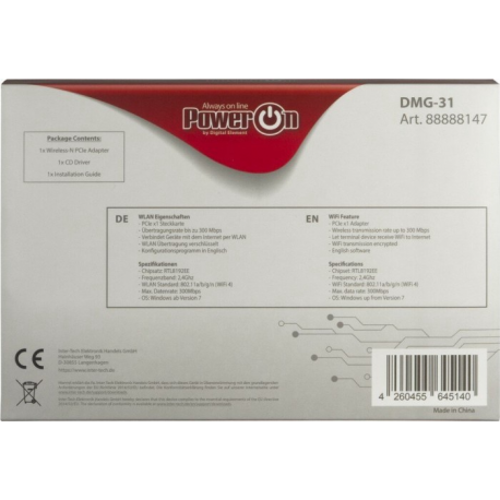 Inter-Tech DMG-31 - Network adapter - PCIe - 802.11b / g / n - 3