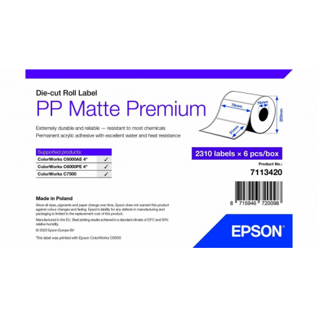 Epson Premium - Polypropylene (PP) - matte - permanent acrylic adhesive - 76 x 51 mm 13860 label(s) (6 roll(s) x 2310) box - die cut labels - 0