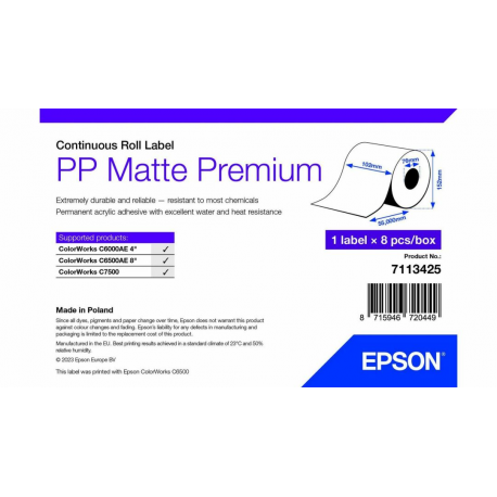 Epson Premium - Polypropylene (PP) - matte - permanent acrylic adhesive - Roll (10.2 cm x 55 m) 8 roll(s) label continuous paper - 0