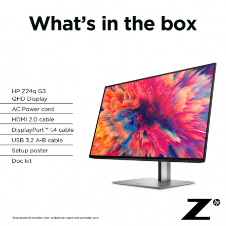 HP Z24q G3 - LED monitor - 23.8" - 2560 x 1440 QHD @ 90 Hz - IPS - 400 cd / m² - 1000:1 - HDR400 - 5 ms - HDMI, DisplayPort - 16