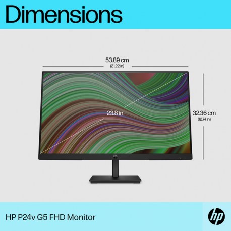 HP P24v G5 - P-Series - LED monitor - 23.8" - 1920 x 1080 Full HD (1080p) @ 75 Hz - VA - 250 cd / m² - 3000:1 - 5 ms - HDMI, VGA - black stand, black head - 6