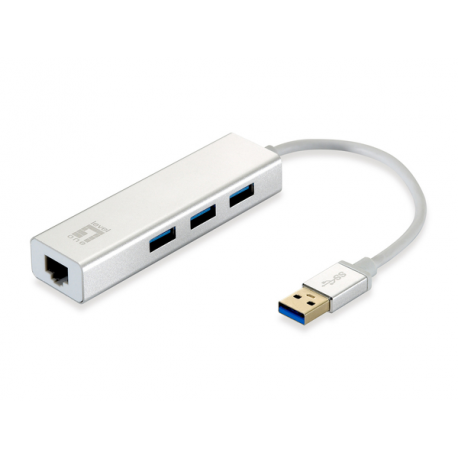 LevelOne USB-0503 - Hub - 3 x SuperSpeed USB 3.0 + 1 x 10 / 100 / 1000 - desktop - 0