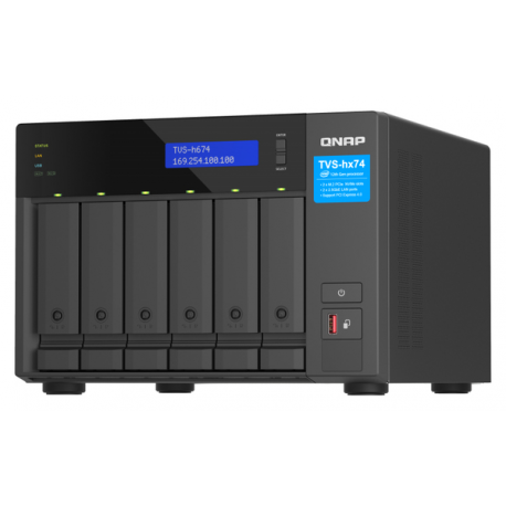 QNAP TVS-H674 - NAS server - 6 bays - SATA 6Gb/s - RAID 0, 1, 5, 6, 10, 50, JBOD, RAID TP, TM - RAM 32 GB - Gigabit Ethernet / 2.5 Gigabit Ethernet - iSCSI support - 0