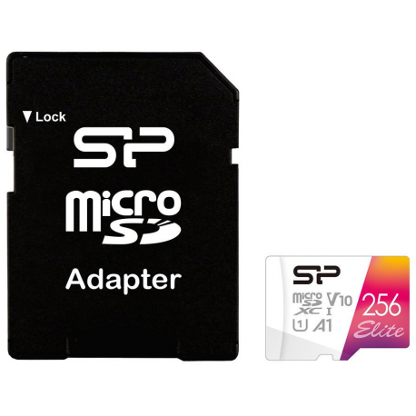 SILICON POWER Elite - Flash memory card (microSDXC to SD adapter included) - 256 GB - A1 / Video Class V10 / UHS-I U1 / Class10 - microSDXC UHS-I - 1