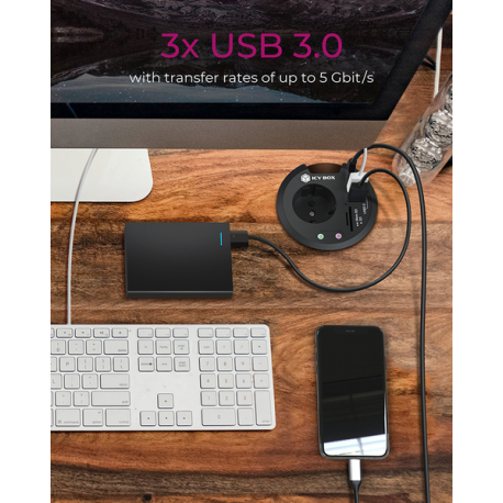 ICY BOX IB-HUB1430-CR - Hub - in-desk - 2 x SuperSpeed USB 3.0 + 1 x USB-C - 3