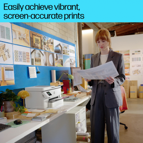 HP Officejet Pro 9720e Wide Format All-in-One - Multifunction printer - colour - ink-jet - A3 / Ledger (297 x 432 mm) (original) - A3 (media) - up to 18 ppm (copying) - up to 22 ppm (printing) - 250 sheets - USB 2.0, LAN, Wi-Fi(ac), Bluetooth - cement - 8