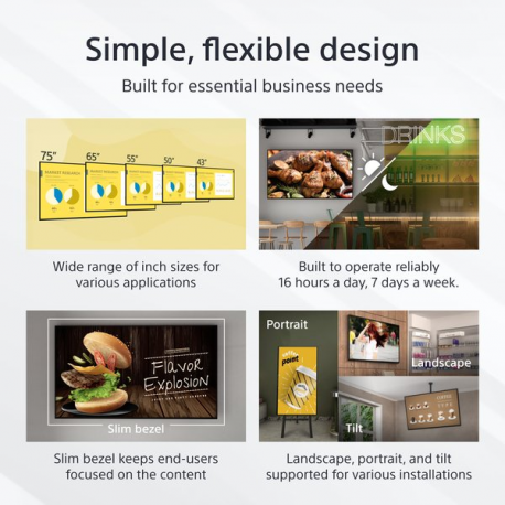 Sony Bravia Professional Displays FW-75EZ20L - 75" Diagonal Class EZ20L Series LED-backlit LCD display - digital signage - Android TV - 4K UHD (2160p) 3840 x 2160 - HDR - Direct LED - hairline black - 5