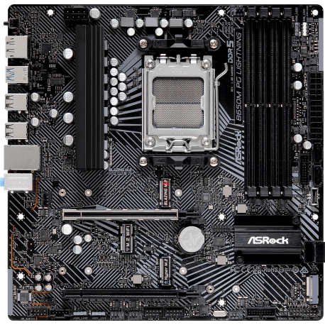 ASRock B650M PG Lightning - Motherboard - micro ATX - Socket AM5 - AMD B650 Chipset - USB-C 3.2 Gen2, USB 3.2 Gen 2, USB 3.2 Gen 1, USB-C 3.2 Gen 1 - 2.5 Gigabit LAN - onboard graphics (CPU required) - HD Audio (8-channel) - 4
