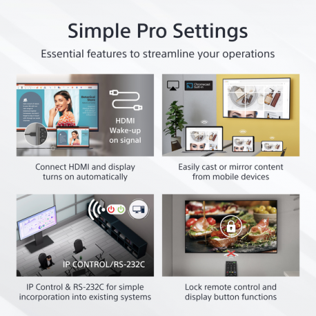 Sony Bravia Professional Displays FW-65EZ20L - 65" Diagonal Class EZ20L Series LED-backlit LCD display - digital signage - Android TV - 4K UHD (2160p) 3840 x 2160 - HDR - Direct LED - hairline black - 9