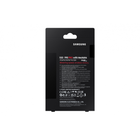 Samsung 990 PRO MZ-V9P4T0CW - SSD - encrypted - 4 TB - internal - M.2 2280 - PCIe 4.0 x4 (NVMe) - 256-bit AES - TCG Opal Encryption - integrated heatsink - 10