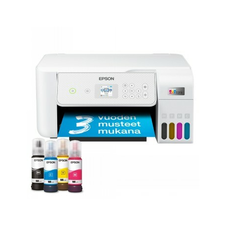 Epson EcoTank ET-2876 - Multifunction printer - colour - ink-jet - ITS - A4 (media) - up to 10 ppm (printing) - 100 sheets - USB, Wi-Fi - white - 0