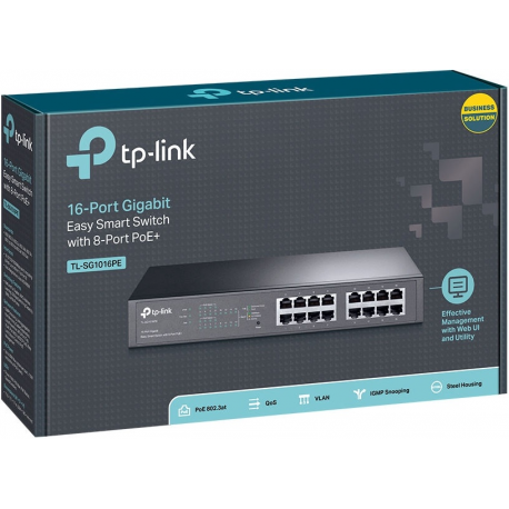 TP-Link TL-SG1016PE - Switch - smart - 8 x 10 / 100 / 1000 (PoE+) + 8 x 10 / 100 / 1000 - desktop, rack-mountable - PoE+ (110 W) - 1