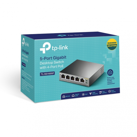 TP-Link TL-SG1005P V5 - Switch - unmanaged - 4 x 10 / 100 / 1000 (PoE+) + 1 x 10 / 100 / 1000 - desktop, wall-mountable - PoE+ (65 W) - 4