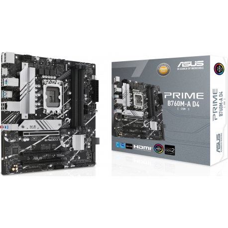 ASUS PRIME B760M-A D4-CSM - Motherboard - micro ATX - LGA1700 Socket - B760 Chipset - USB-C 3.2 Gen 1, USB 3.2 Gen 2, USB 3.2 Gen 1 - 2.5 Gigabit LAN - onboard graphics (CPU required) - HD Audio (8-channel) - 0