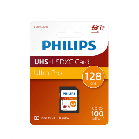 Philips FM12SD65B - Flash memory card - 128 GB - Video Class V30  /  UHS-I U3  /  Class10 - SDXC UHS-I - 1