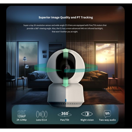 Aqara Camera E1 - Network surveillance camera - pan  /  tilt - indoor - colour (Day&Night) - 2304 x 1296 - 1296p - motorized - audio - wireless - Wi-Fi - 802.11ax, Bluetooth 5.2 - H.264 - DC 5 V - 1