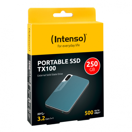 Intenso TX100 - SSD - 250 GB - external (portable) - USB 3.2 Gen 1x1 (USB-C connector) - grey-blue - 3
