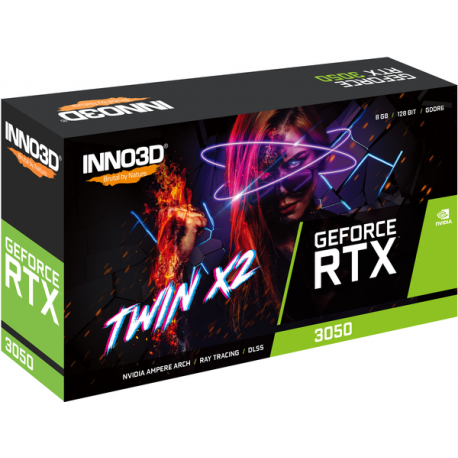 Inno3D GeForce RTX 3050 TWIN X2 - Graphics card - GF RTX 3050 - 8 GB GDDR6 - PCIe 4.0 - DVI, HDMI, DisplayPort - box - 1