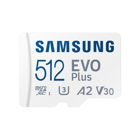 Samsung EVO Plus MB-MC512S - Flash memory card (microSDXC to SD adapter included) - 512 GB - A2  /  Video Class V30  /  UHS-I U3  /  Class10 - microSDXC UHS-I - white - 0