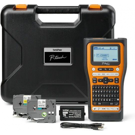 Brother P-Touch PT-E560BTVP - Labelmaker - B / W - thermal transfer - Roll (2.4 cm) - 180 dpi - up to 30 mm / sec - USB 3.0, Bluetooth 5.0 - cutter - Full & Half Cut Function, print preview, mirror print - black and orange - 6