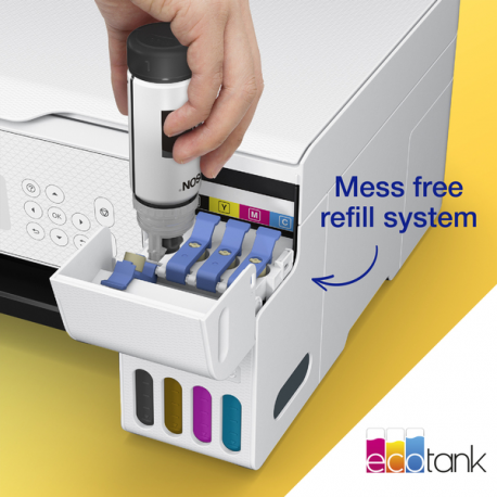 Epson EcoTank ET-2876 - Multifunction printer - colour - ink-jet - ITS - A4 (media) - up to 10 ppm (printing) - 100 sheets - USB, Wi-Fi - white - 18