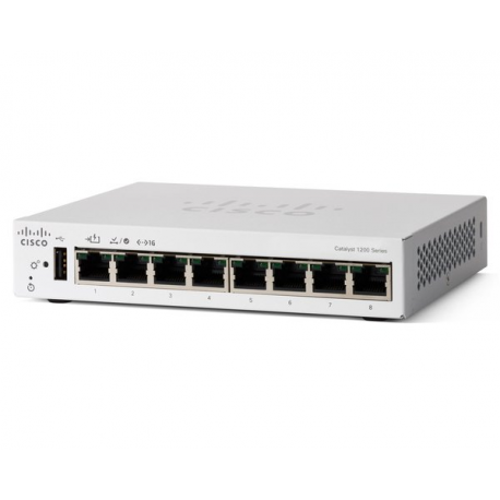Cisco Catalyst 1200-8T-D - Switch - gigabit ethernet - L3 - smart - 8 x 10 / 100 / 1000 - desktop - PoE (67 W) - 0