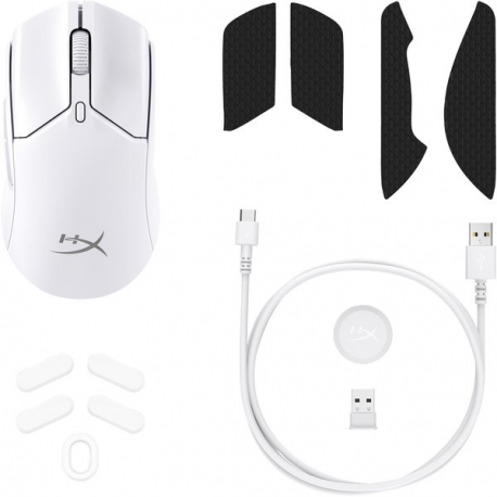 HyperX Pulsefire Haste 2 Mini - Mouse - optical - 6 buttons - wireless, wired - 2.4 GHz, Bluetooth 5.1 - white - 10