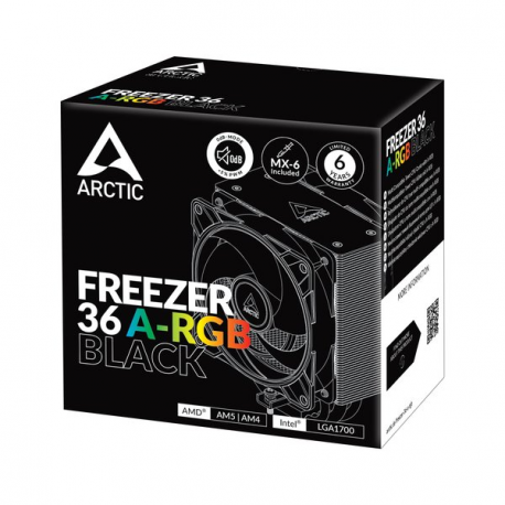 ARCTIC Freezer 36 A-RGB - Processor cooler - multi compatible - (for: AM4, LGA1700, AM5, LGA1851) - copper heat pipes with aluminium fins - 120 mm - black - 8