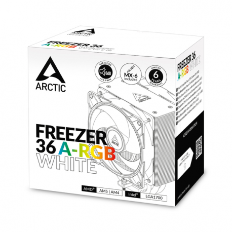 ARCTIC Freezer 36 A-RGB - Processor cooler - multi compatible - (for: AM4, LGA1700, AM5, LGA1851) - copper heat pipes with aluminium fins - 120 mm - white - 6