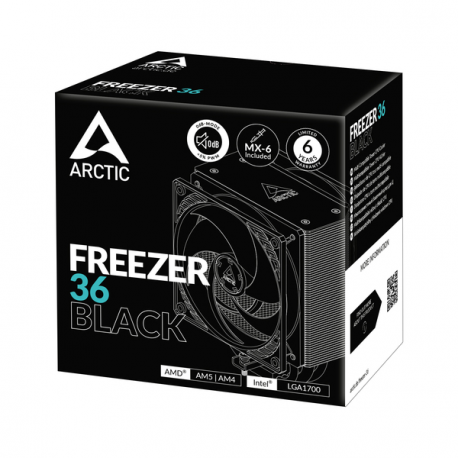 ARCTIC Freezer 36 - Processor cooler - multi compatible - (for: AM4, LGA1700, AM5, LGA1851) - copper heat pipes with aluminium fins - 120 mm - black - 4