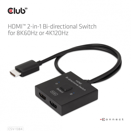 Club 3D CSV-1384 - Video / audio switch - 2-in-1, bi-directional - 2 x HDMI - desktop - 11