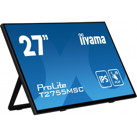 iiyama ProLite T2755MSC-B1 - LED monitor - 27" - touchscreen - 1920 x 1080 Full HD (1080p) @ 60 Hz - IPS - 400 cd / m² - 1000:1 - 5 ms - HDMI, DisplayPort - speakers - black, matte - 1