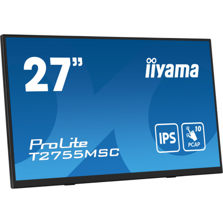 iiyama ProLite T2755MSC-B1 - LED monitor - 27" - touchscreen - 1920 x 1080 Full HD (1080p) @ 60 Hz - IPS - 400 cd / m² - 1000:1 - 5 ms - HDMI, DisplayPort - speakers - black, matte - 7