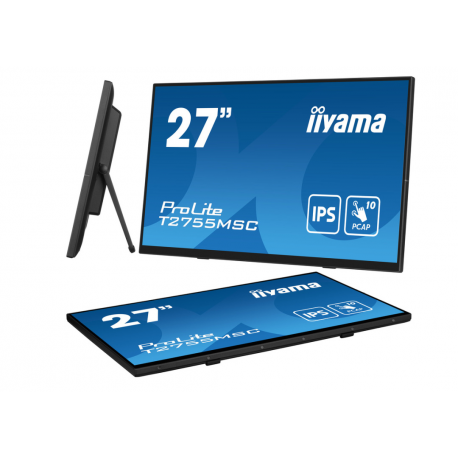 iiyama ProLite T2755MSC-B1 - LED monitor - 27" - touchscreen - 1920 x 1080 Full HD (1080p) @ 60 Hz - IPS - 400 cd / m² - 1000:1 - 5 ms - HDMI, DisplayPort - speakers - black, matte - 14