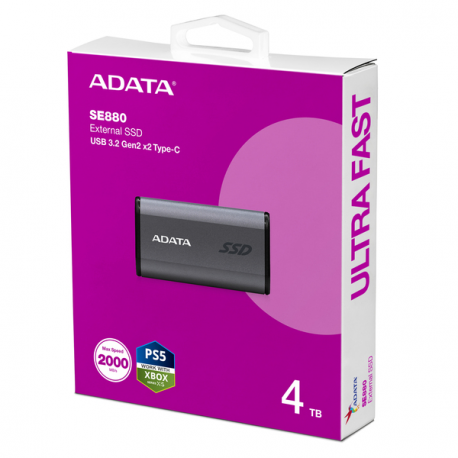 ADATA SE880 - SSD - 4 TB - external (portable) - USB 3.2 Gen 2x2 (USB-C connector) - titanium grey - 9