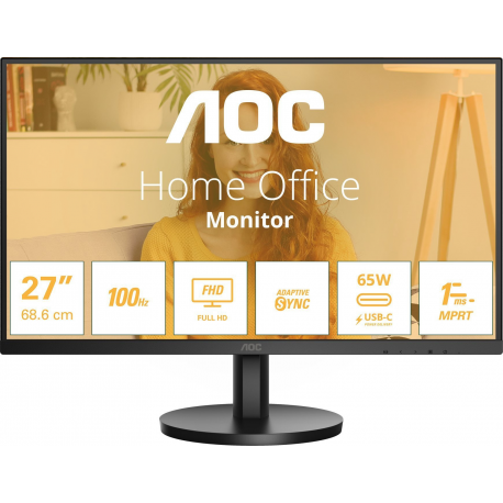 AOC Basic-line 27B3CA2 - B3 Series - LED monitor - 27" - 1920 x 1080 Full HD (1080p) @ 100 Hz - IPS - 250 cd / m² - 1300:1 - 1 ms - HDMI, USB-C - speakers - 0