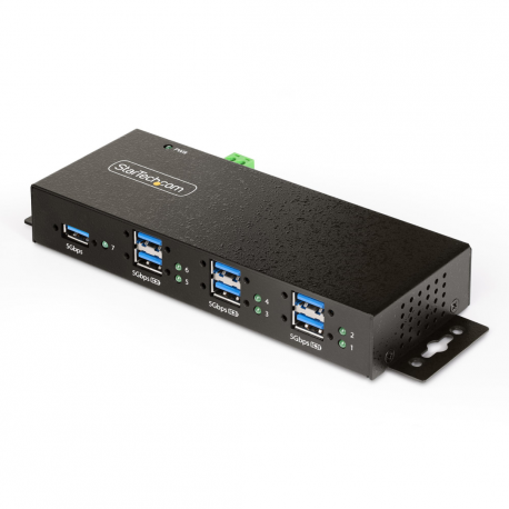 StarTech.com 7-Port Managed USB Hub with 7x USB-A, Heavy Duty with Metal Industrial Housing, ESD & Surge Protection, Wall / Desk / Din-Rail Mountable, USB 3.0 / 3.1 / 3.2 Gen 1 5Gbps - Hub - 6 x USB 3.2 Gen 2 + 1 x USB 3.2 Gen 1 - desktop, DIN rail mountable, wall-mountable - TAA Compliant - 0