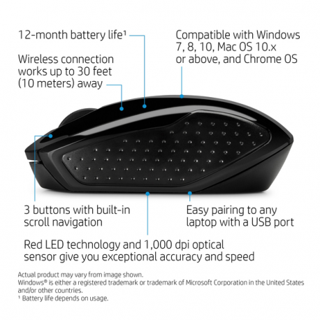 HP 200 - Mouse - right and left-handed - optical - wireless - 2.4 GHz - USB wireless receiver - for OMEN by HP Laptop 16, 17; Chromebook 14; Pavilion TP01; Pavilion x360 Laptop - 3