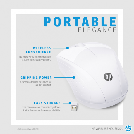 HP 220 - Mouse - 3 buttons - wireless - 2.4 GHz - USB wireless receiver - snow white - CTO - for OMEN Obelisk by HP 875; HP 27; Laptop 15; Pavilion Gaming TG01; Spectre x360 Laptop - 0